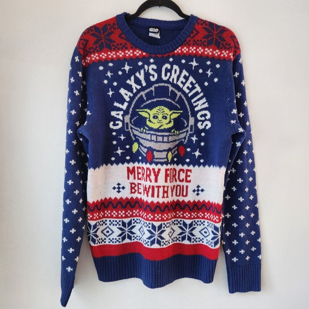 Star Wars Christmas Sweater Holiday Ugly Tacky Baby Yoda Grogu Men's L (42-44)